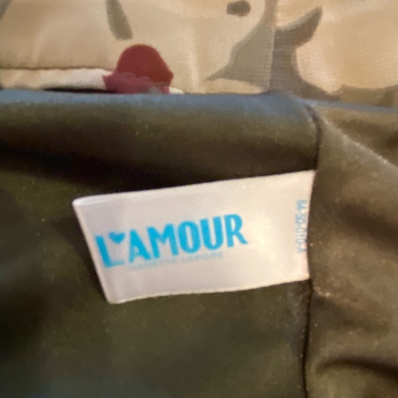 L’Amour High/Low Skirt Shirt In Front Long in Back Olive Green Print Womens L - Picture 13 of 13